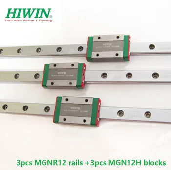 3pcs Originalus Hiwin geležinkelių MGNR12 -L 100/200/280/300/330/350/400/500/600mm + 3pcs MGN12H linijinis blokai cnc
