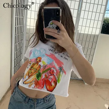 Chicology balta projektas T-shirt 2020 spausdinti vasarą trumpų drabužių moterims pasėlių viršuje streetwear spausdinti atsitiktinis marškinėliai seksuali moteris marškinėlius
