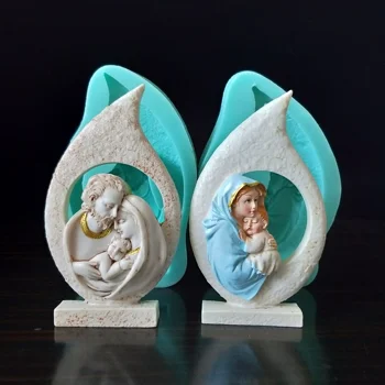 PRZY Silikono Formos Minkštas Formų 3D Katalikų Mergelės Marijos Jėzus Dervos Gipso Šokolado Žvakė Saldainiai Pelėsiai, Pelėsiai Eco-friendly