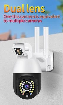 WIFI PTZ IP Kameros 1080P Belaidžio Dvigubo Objektyvo VAIZDO HD Lauko Security Cam 29 Vnt infraraudonųjų SPINDULIŲ Naktinis Matymas, LED Šviesos Smart Buitinė vaizdo Kamera