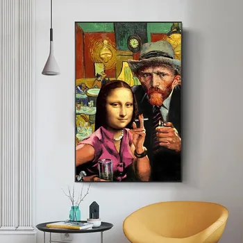 Juokinga Sienos Meno Mona Lisa, ir Van Gogh Rūkymas Drobės, Paveikslai, Menas, Plakatų ir grafikos Da Vinci Žinomų Paveikslų Kambarį