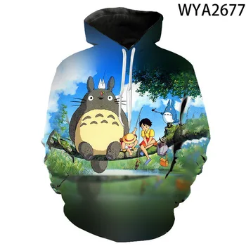 Totoro 3D Atspausdintas Hoodies Vyrų, Moterų, Vaikų Mados Nertiniai Drabužiai Berniukas Mergaitė Vaikai Gobtuvu Megztinis Streetwear Atsitiktinis Viršūnės