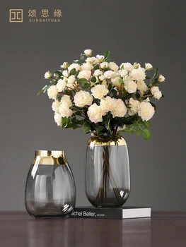 Šiaurės Auksas-dažytos Skaidraus Stiklo Vaza Gėlių Modernus Didelis Kūrybos Lauko Butelis Vestuvių Jarrones Namų Dekoro BY50HP