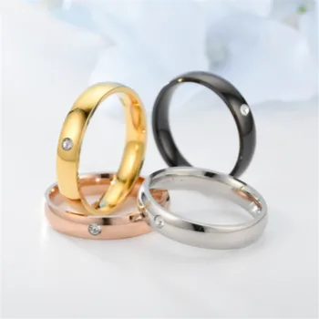 2020 Naujas Mados Aukso Spalvos Nerūdijančio Plieno Vestuvių Juostas, Blizga CZ Žiedas Moterų Papuošalai 4mm Vestuvinis Žiedas