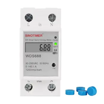 WIFI Din Bėgelio AC 90-250V Ammeter Voltmeter Energijos Galios Matuoklis vienfaziai Smart Gyvenimo LCD Wattmeter Įtampa Srovės Stebėti