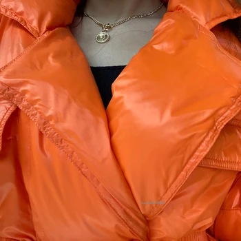 2020 m. Žiemos Striukė Mados Naujų Moteris Žemyn Striukė Paprasto Dizaino, Dangomis, Oranžinė su diržo Šiltas Tirštėti Atsitiktinis sniegu Žemyn Parko YRF105