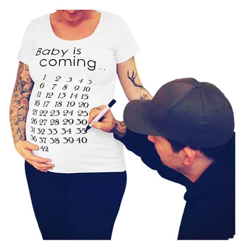 Kūdikis Ateina Spausdinti Moterų Motinystės Drabužiai Nėščioms Trumpi Marškinėliai Juokinga Viršuje Fotografijos fotosesiją Plius Dydis Nėštumo T