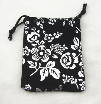 3.6x4.8 colių 9x12cm sidabro gėlė juodo aksomo krepšiai, juvelyriniai dirbiniai maišeliai mažų dovanų maišelis Puikiai tinka Papuošalai Vestuvių Nori