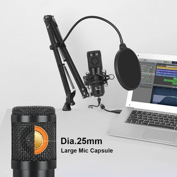 XTUGA USB PC Kondensatoriaus Mikrofonas Rinkinys Su Reguliuojamu Žirkliniai Svirtimi Shock Mount Kondensatoriaus Mikrofonas dėl Įrašymo Studijoje, 