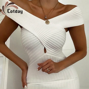 Cotday Off Peties Megzti Kryžiaus Apynasrio Seksualus Balti Tuščiaviduriai Iš Vasaros 2020 Naują Atsitiktinis Mini Elegantiškas Apvalkalas Suknelės