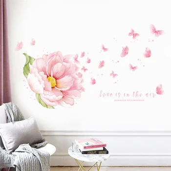 Didelis Pink Gėlių Sienų Lipdukai Namų Dekoro Gyvenimo kambario Sienos Lipdukai Miegamasis Šaldytuvas Nuimamas Vinilo, PVC Sienų Freskomis