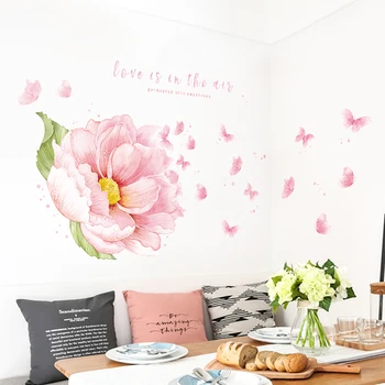 Didelis Pink Gėlių Sienų Lipdukai Namų Dekoro Gyvenimo kambario Sienos Lipdukai Miegamasis Šaldytuvas Nuimamas Vinilo, PVC Sienų Freskomis