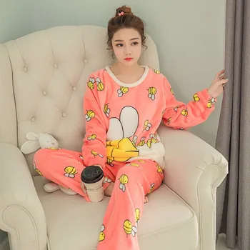 Merginos Flanelė Pižama Rinkiniai Animacinių Filmų Sleepwear Kostiumas Moterims, Žiemą Namuose Drabužius Visą Rankovės Suaugusiųjų Homewear Moterų Pijamas Anime Kostiumas