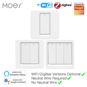 Moes WiFi ZigBee Smart Mygtukas Jungiklis Ne Neutrali, Reikia Protingo Gyvenimo Tuya APP 