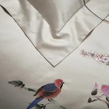1000TC Egipto Medvilnės Patalynė, gėlės, paukščiai siuvinėjimo bedcover antklode padengti drobulė užvalkalas 4/6pcs patalynės komplektas