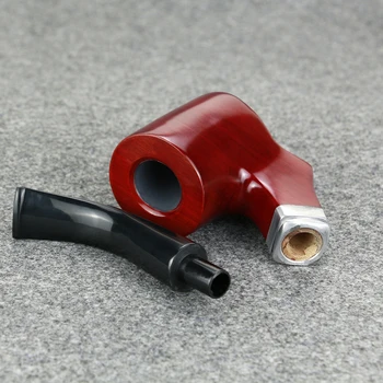 Nauja Raudona Sandalo Medžio Vamzdžių 9mm Filtras Rūkymas Vamzdis plokščiadugnis Medinių Vamzdžių Metalo Žiedas Įterpti Tabako Vamzdis nemokamų įrankių rinkinys