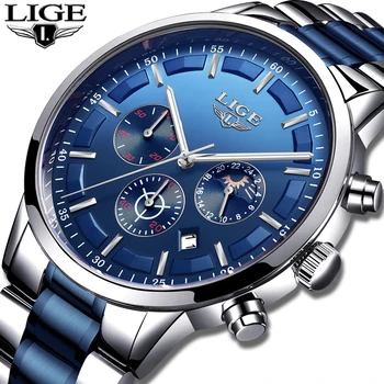 2019 Nauji Laikrodžiai Mens LIGE Top Brand Kvarcinis Analoginis Laikrodis iš Nerūdijančio Plieno, atsparus Vandeniui Šviesos Sporto Žiūrėti Vyrų Relogio Masculino