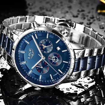 2019 Nauji Laikrodžiai Mens LIGE Top Brand Kvarcinis Analoginis Laikrodis iš Nerūdijančio Plieno, atsparus Vandeniui Šviesos Sporto Žiūrėti Vyrų Relogio Masculino