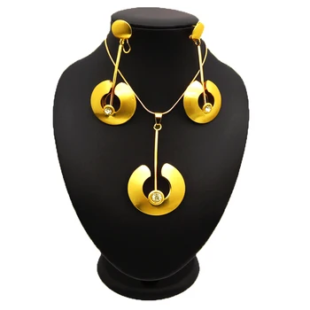 Aukso auskarai pakabukas papuošalų rinkiniai naujo dizaino papuošalų rinkinius, skirtus afrikos moterims, mados vestuvių karoliai