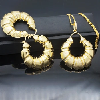 Aukso auskarai pakabukas papuošalų rinkiniai naujo dizaino papuošalų rinkinius, skirtus afrikos moterims, mados vestuvių karoliai