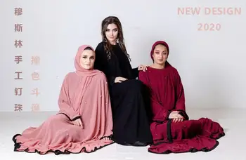 Šikšnosparnių rankovėmis Musulmonų abayas Dubajaus mados deimantų duobute musulmonų suknelė musulmonų apsiaustu abaja moteris visas ilgis islamo maldos rūbeliai