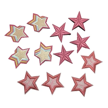 WUYUCONG 2020 Naujų Mažų Rausvos spalvos Žvaigždė Išsiuvinėti Geležies Lopai Drabužius, Batus Žvaigždžių Siuvinėjimo Appliques Siuvimo Remonto 12pcs