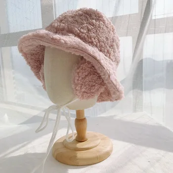 2020 m. Žiemos skrybėlės moterims storio kibirą kepurės su earmuffs vientisos spalvos ėriukų vilnos kibiro kepurę, šiltas panamos skrybėlės, kepurės 2020 m.