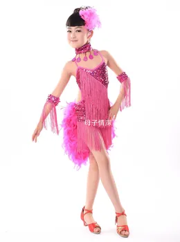 Naujas 2017 Vaikams, Vaikų Pakraštyje China Plunksnų Etapo Rezultatus Konkurencijos Sportinių Šokių Kostiumų Ir Lotynų Šokių Suknelė Mergaitėms