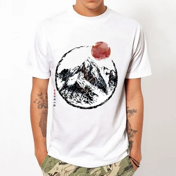 Vasaros Kinijos vėjo kalnų vandens spausdinimo modelius men 's retro trumparankoviai atsitiktinis mados T - shirt