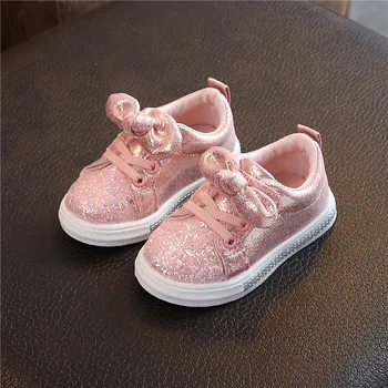 2020 Vaikams, Batai Mergaitėms, Vaikams Laisvalaikio Bateliai Baby Merginos Sneaker Lankas-mazgas Blizgučiai Odos Vaikiška Princesė Pink Bateliai Pavasario