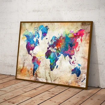 Spalvinga Pasaulio Žemėlapį, Drobė, Tapyba Spausdinti Sienos Menas Drobė Nuotraukas Cuadros už Kambarį Namų Dekoro