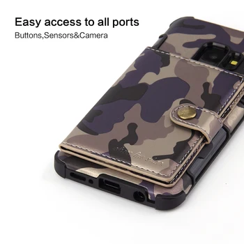 Kamufliažas Armijos Camo Telefono dėklas Samsung S8 S9 Plus Flip Piniginės Multi Kortelės Turėtojas PU Odos Padengti Galaxy Note 8 9 Coque