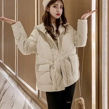 Žiemos Striukė, Paltai Moterims 2020 Korėjos Stiliaus Gobtuvu Kamšalu Šuo-Švarkai Atsitiktinis Smėlio Femme Parkas Rudenį Juoda Moteris Drabužiai