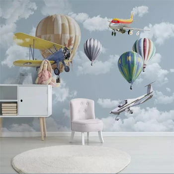 Dekoratyvinės tapetų Šiaurės paprasta ranka animacinių filmų orlaivių balionas vaikų kambario sienos fone