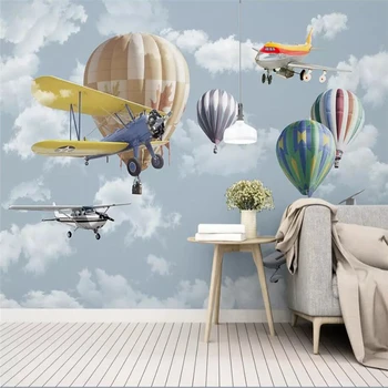 Dekoratyvinės tapetų Šiaurės paprasta ranka animacinių filmų orlaivių balionas vaikų kambario sienos fone