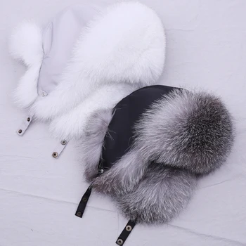 Ponios skrybėlę tikras natūralus silver fox fur, rusijos storio Ushanka kepurę, šiltas ausis, mados, aviatorius skrybėlę, žiema