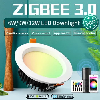 GLEDOPTO Smart Lubų Downlight Pro 6W/9W/12W RGB+BMT ZigBee 3.0 App/Balso/Nuotolinis Darbas Su 