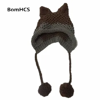 BomHCS Mielas Fox Ausis Kepuraitė Žiemos Šiltos, Rankų Darbo Megzti Skrybėlę