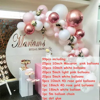 99pcs Balionų Girliandą Arch Kit Pink Macaron Baltos spalvos Pastelinės Jubiliejų, Vestuvių Kūdikio Dušas Šalis Fone Sienų Dekoras Balionai