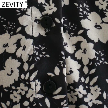 Zevity Moterų Derliaus Pasukite Žemyn Apykaklės Gėlių Spausdinti Klostes Atsitiktinis Mini Suknelė Prairie Elegantiškos Ponios ilgomis Rankovėmis Vestido Suknelė DS4791