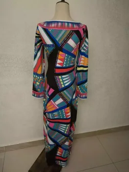 [EFATZP] Prabangių prekės Ženklų Dizaineris ilgomis Rankovėmis Maxi Suknelė Moterų Bohemijos Mėlyna Spausdinti Ruožas Jersey Šilko Plius Dydis Suknelė, XXL