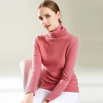 Moterų golfo Plonas megztinis ilgomis rankovėmis trumpą cut tuščiaviduriai megztinis golfo megzti dugno marškinėliai