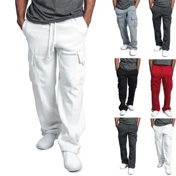 Paleisti Poilsiu Sporto Pants Vyriškos Sporto pantalon homme Solid Color Multi-Pocket darbo drabužiai Atsitiktinis Sweatpants Vyrų Kelnės Negabaritinių