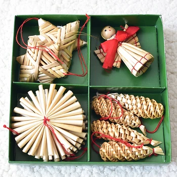 1 Set Natūralių Kviečių Šiaudų Pakabučiai Kalėdos Apdailos Mini Penkerių-pažymėjo Žvaigždutė Rinkinys 