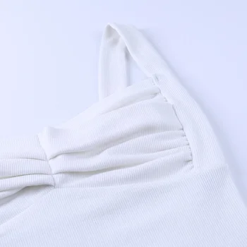 InstaHot elegantiška balta pasėlių viršuje ruched lankas plonas medvilnės slim tankų vasaros rankovių backless derliaus streetwear viršūnes 2020 m.