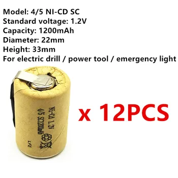 12/daug Aukštos kokybės baterija įkraunama baterija sub baterija skaičius 4/5 SC Ni-Cd baterijos 1.2 v tab 1200 mAh Elektros įrankis
