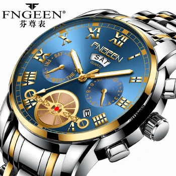 2020 Vyrų Nerūdijančio Plieno Žiūrėti Verslo FNGEEN Laikrodžiai Top Brand Prabangių Vyrų Laikrodis, vyriški Vandeniui Kvarcinis Su Data, Laikrodis