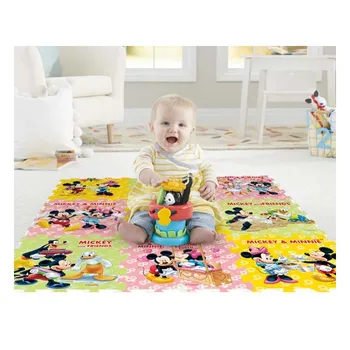 Disney 9pcs/pak Mikė pūkuotukas putų kilimėlis Mickey Minnie 30x30cm per gabalas Baby Vaikų Žaisti Grindų Kilimėlis Žaidimas kilimų Nuskaitymo kilimėlis