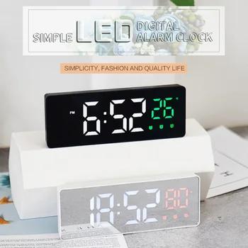LED Daugiafunkcinis Veidrodis, Laikrodis Skaitmeninis Signalo Atidėjimo Laiko Rodymas Naktį LCD Šviesos Stalas Desktop USB Įkrovimo Namų Dekoro