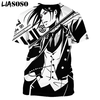 3D Spausdinimo Unisex Harajuku Kuroshitsuji marškinėliai Anime Black Liokajus Sebastianas Michaelis Marškinėlius Vasaros T-shirt Hip-Hop Trumpas Rankovės
